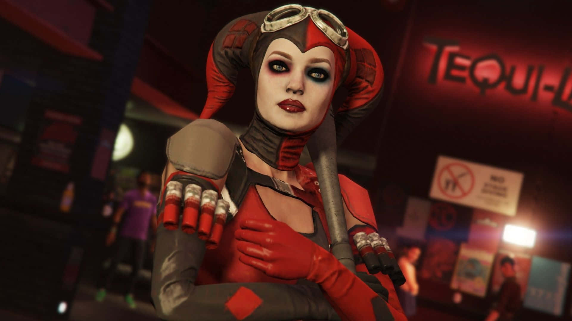Harley Quinn, Arkham City, baseball bat, Full HD Desktop Wallpaper