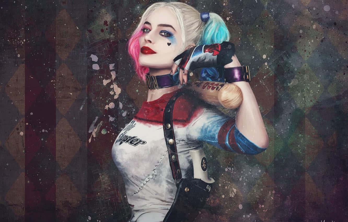 Harley Quinn, baseball bat, pink and blue pigtails, HD Desktop Wallpaper