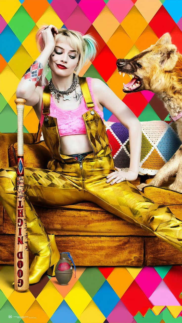 Harley Quinn, baseball bat, snarling hyena, HD Phone Wallpaper