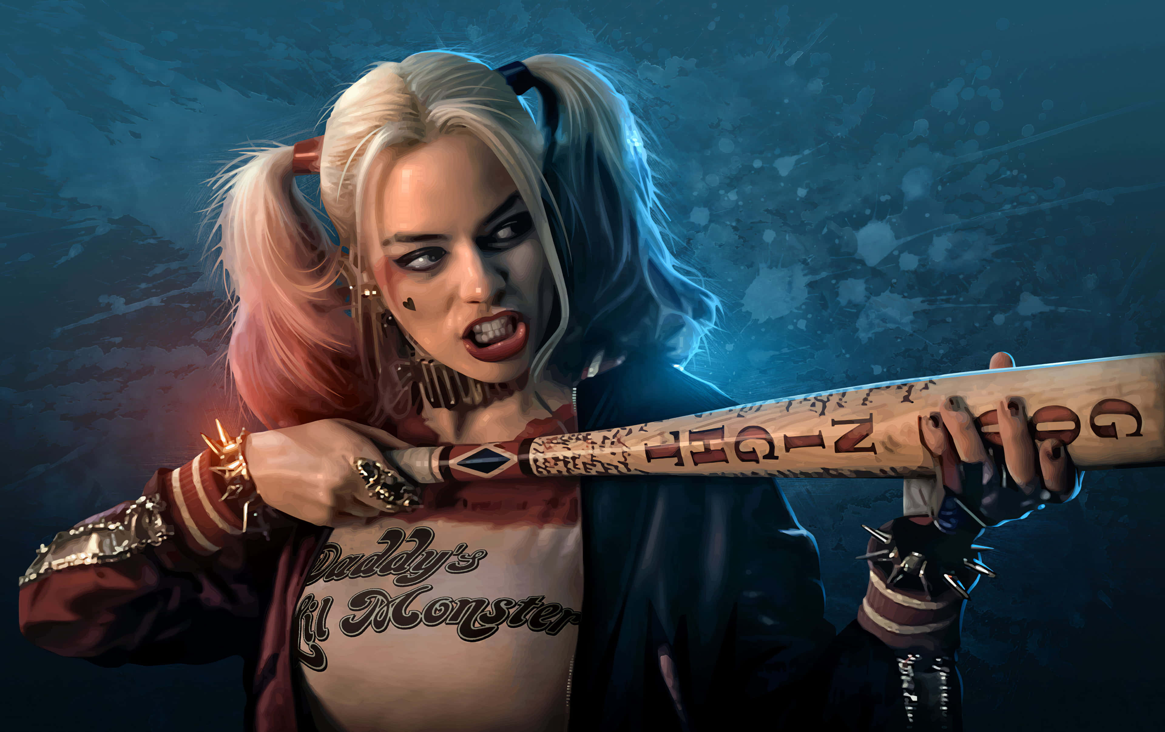 Harley Quinn, baseball bat, graffiti-covered, 4K Desktop Wallpaper