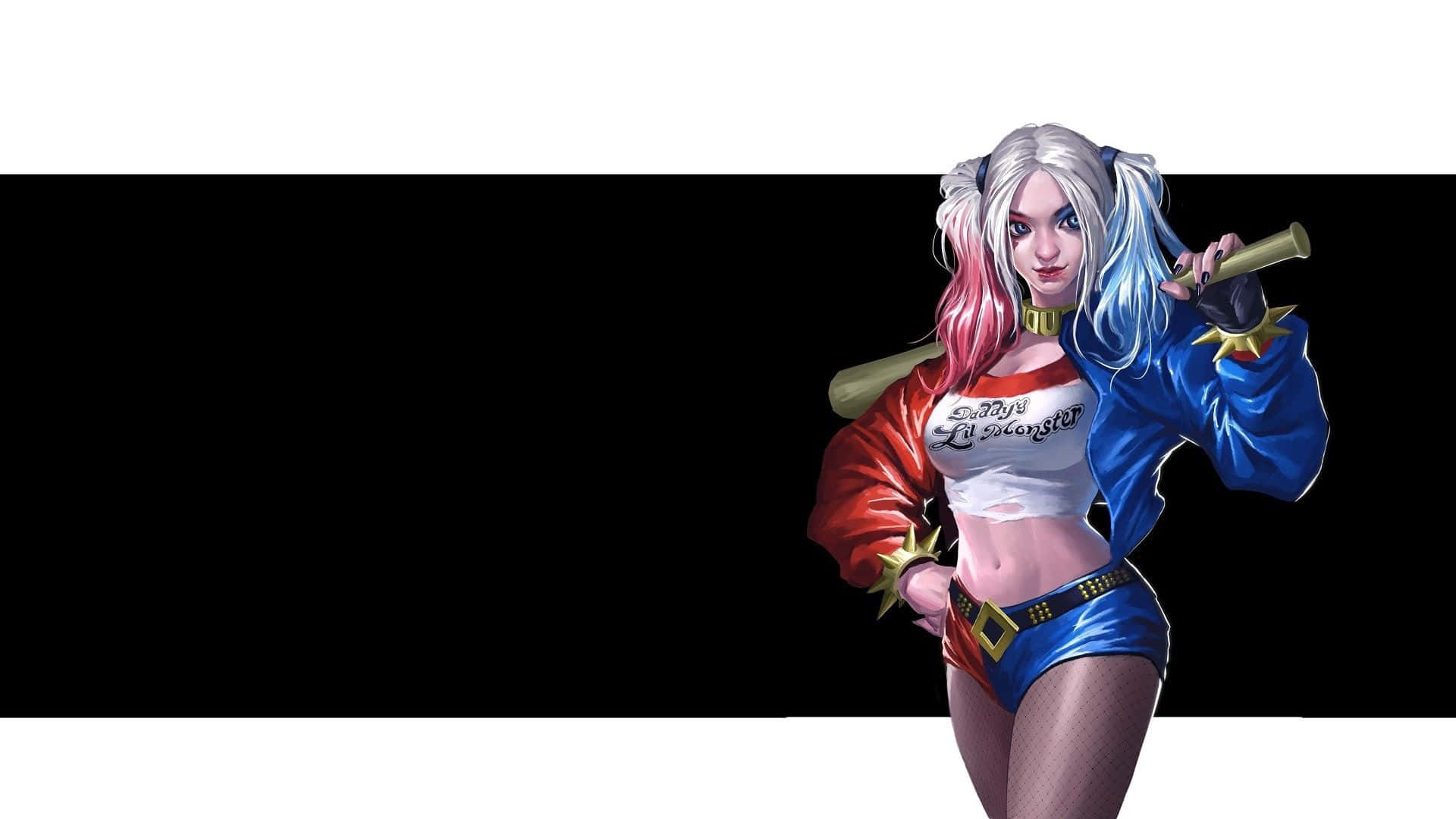 Harley Quinn, baseball bat, colorful hair, Full HD Desktop Wallpaper