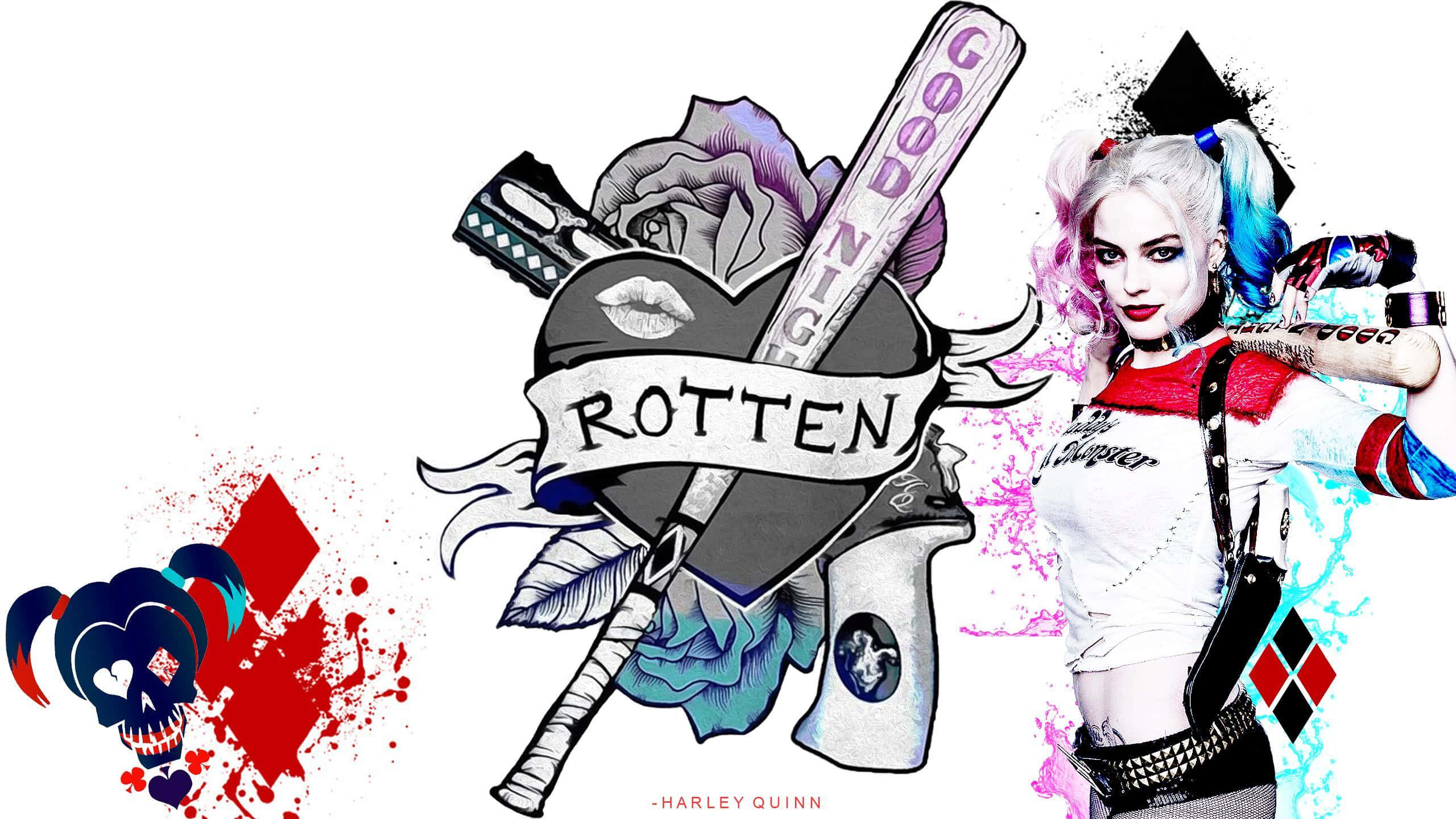 Harley Quinn, baseball bat, jester outfit, 2K Desktop Wallpaper
