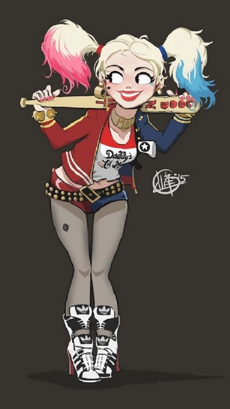 Harley Quinn, pink and blue pigtails, baseball bat, HD Phone Wallpaper