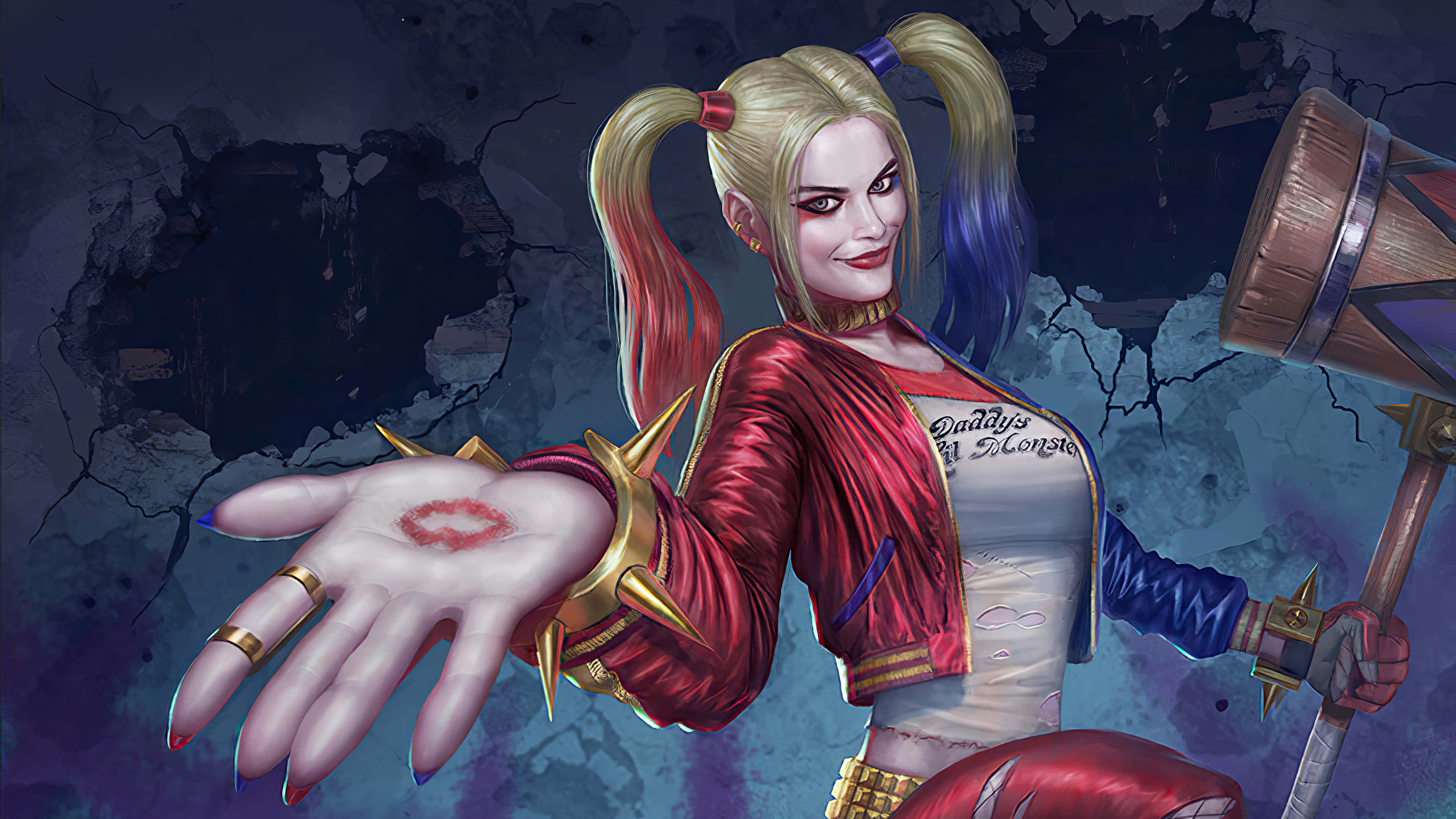 Harley Quinn, hammer, red jacket, 4K Desktop Wallpaper