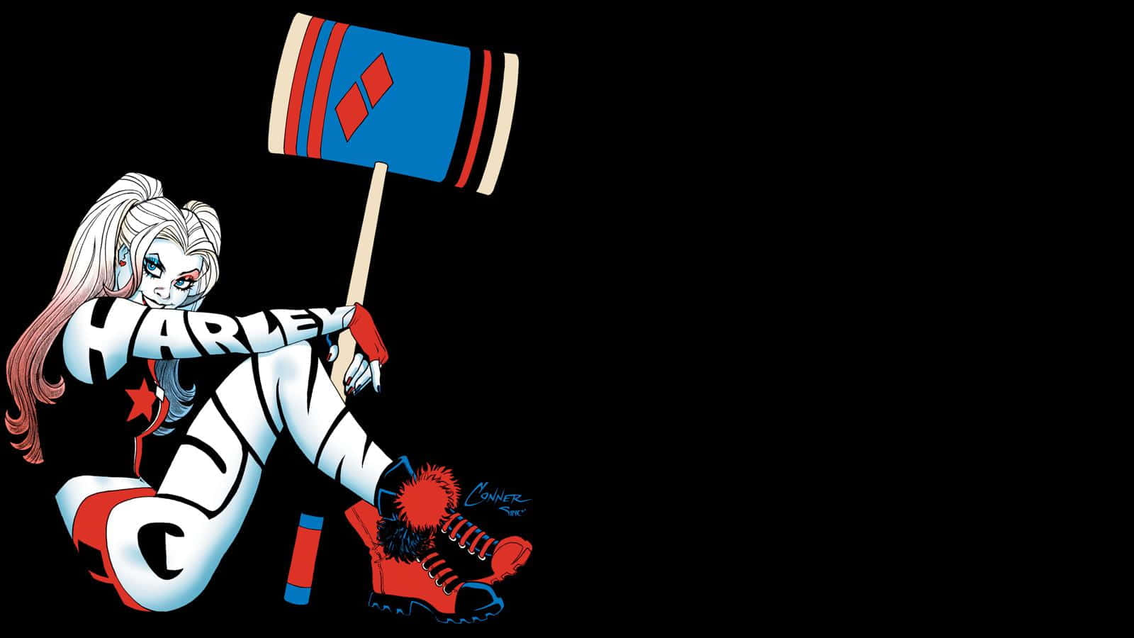 Harley Quinn, hammer, blue and red mallet, HD Desktop Wallpaper