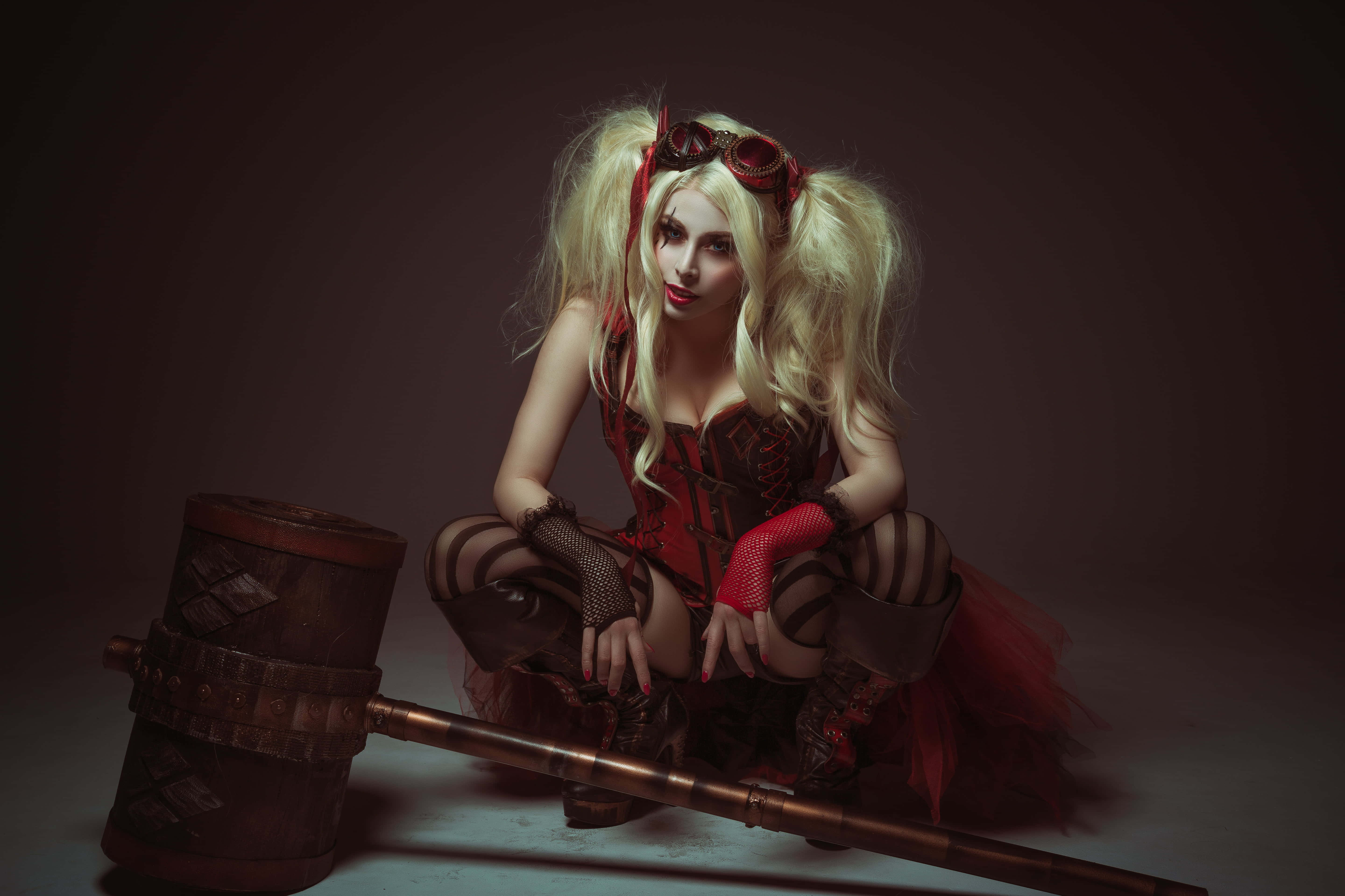 Harley Quinn, hammer, cosplayer, 5K Desktop Wallpaper