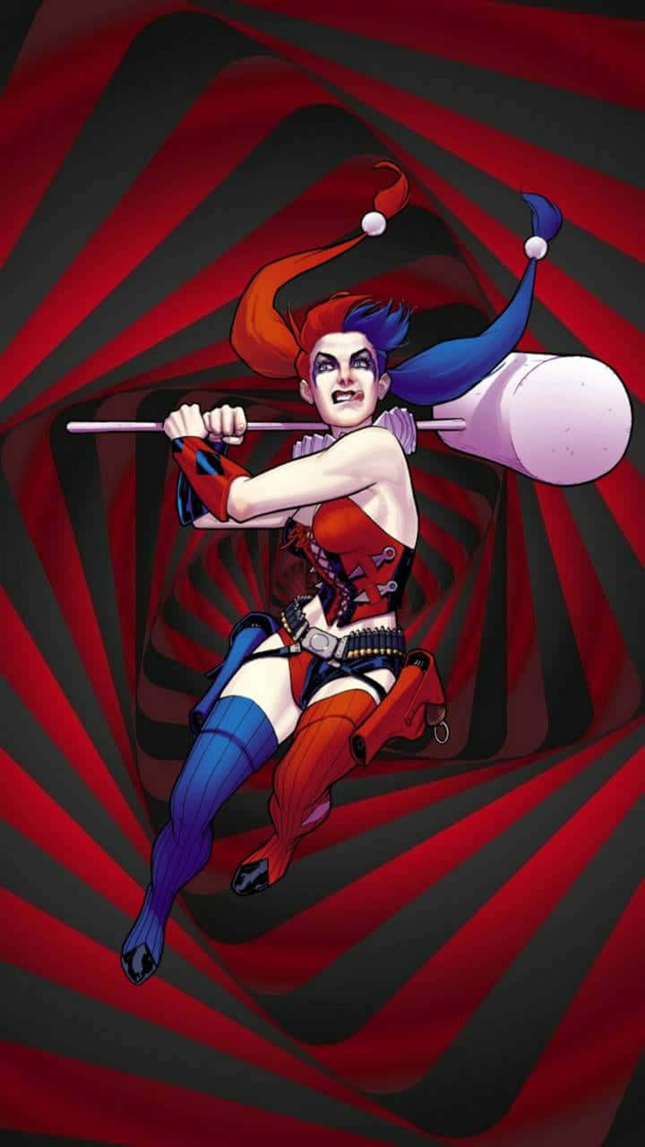 Harley Quinn, hammer, red and black vortex, HD Phone Wallpaper