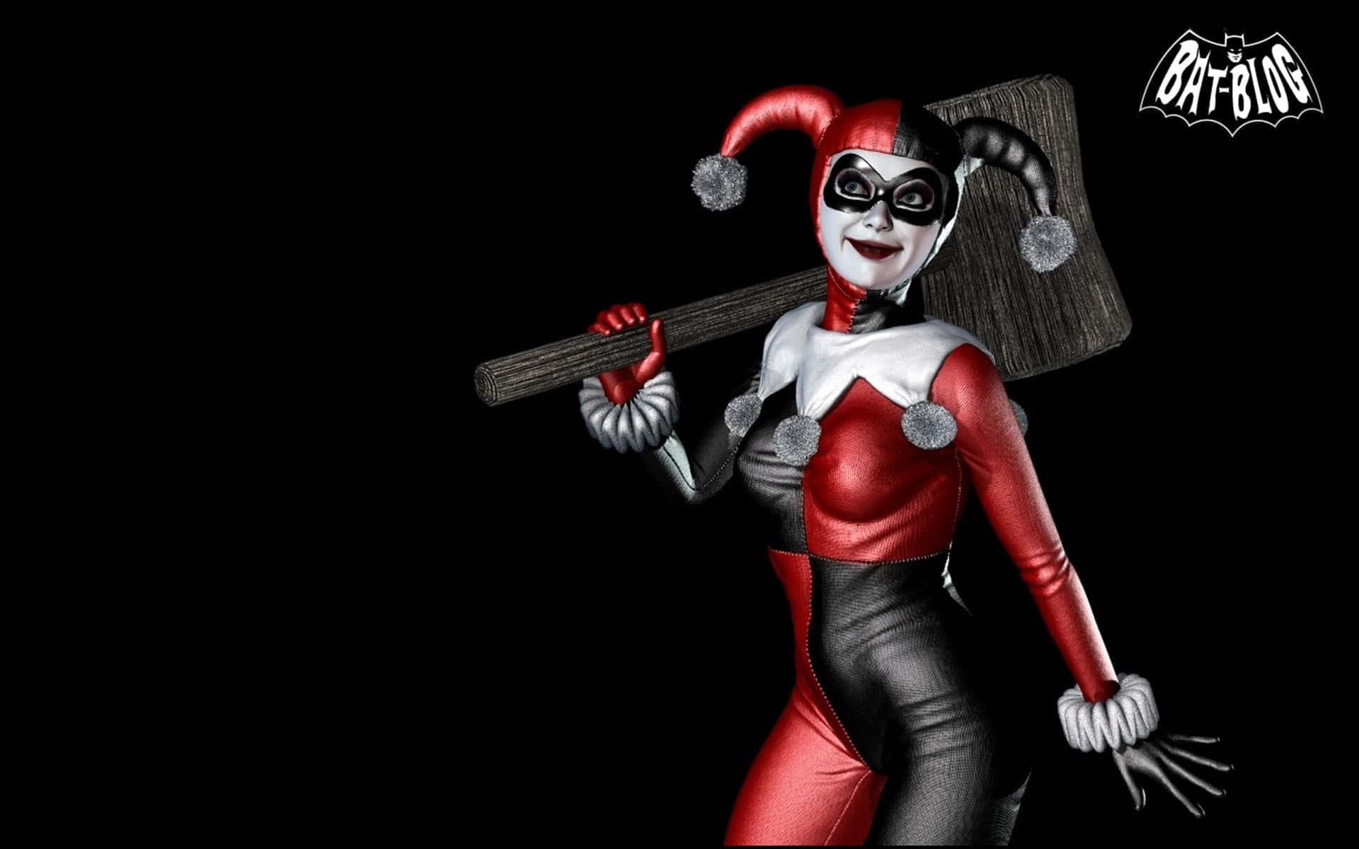 Harley Quinn, hammer, red and black jester outfit, Full HD Desktop Wallpaper