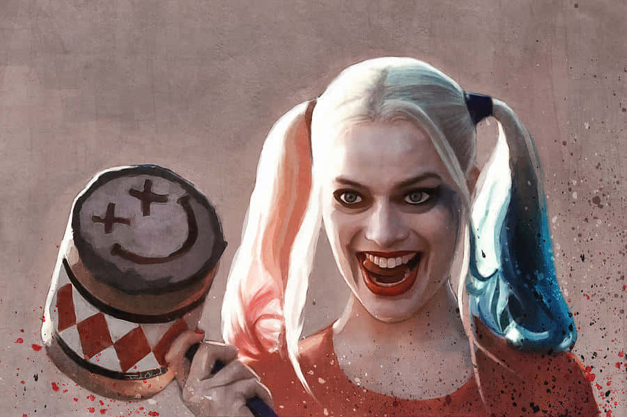 Harley Quinn, hammer, smiley face, SD Desktop Wallpaper