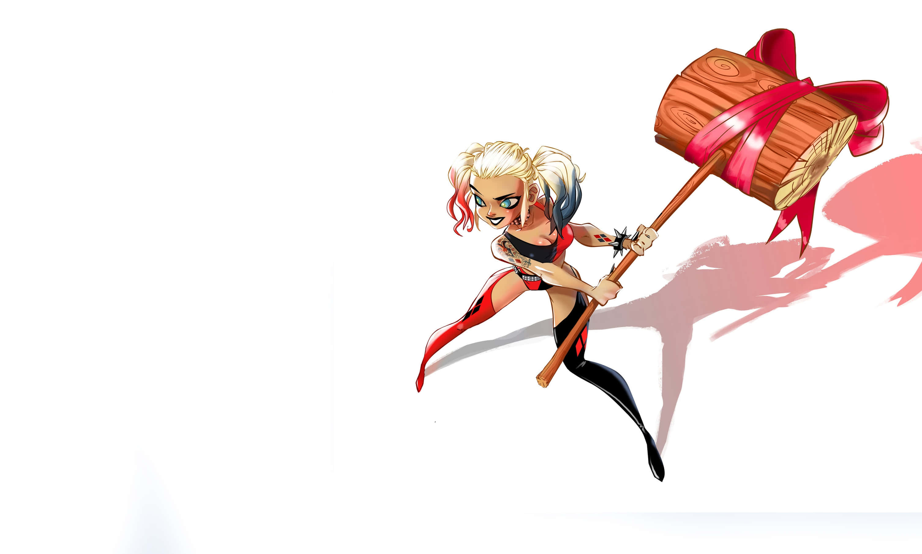 Harley Quinn, hammer, chibi anime style, 2K Desktop Wallpaper
