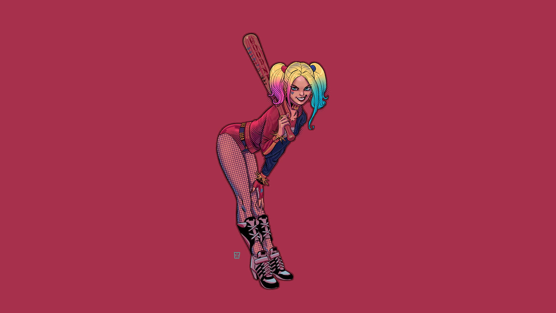 Harley Quinn, baseball bat, magenta background, Full HD Desktop Wallpaper