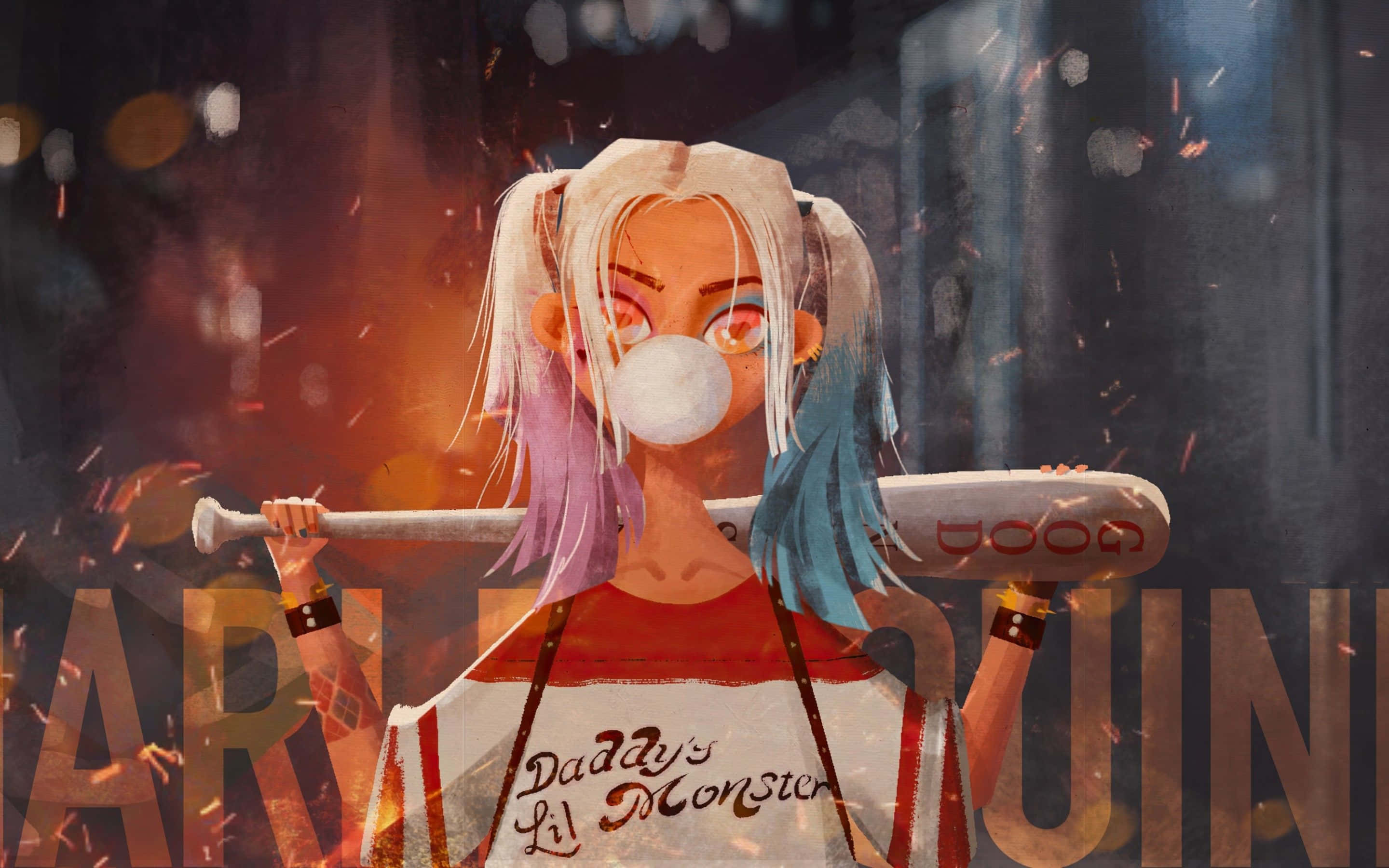 Harley Quinn, baseball bat, dual-toned hair, 2K Desktop Wallpaper