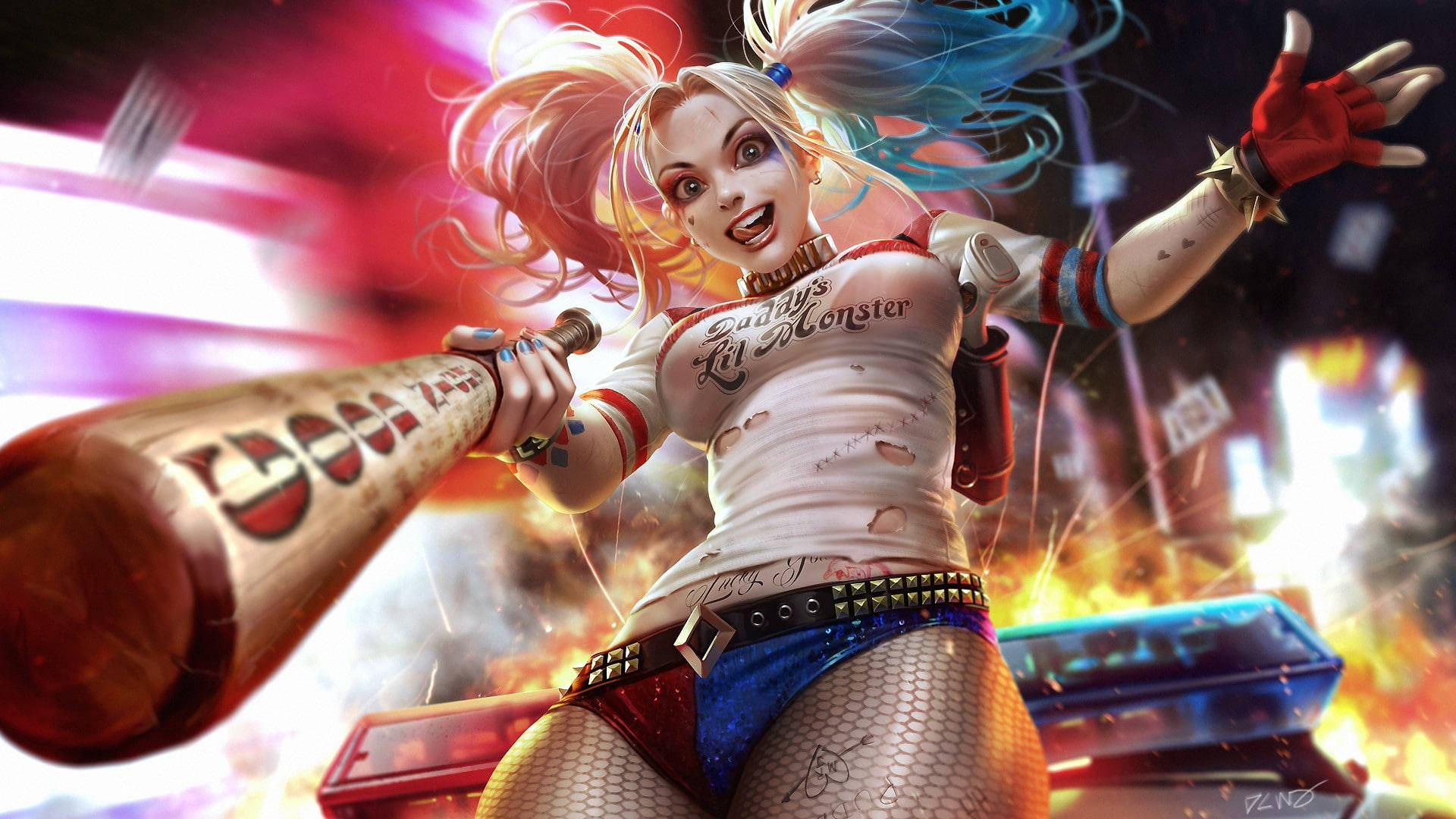 Suicide Squad, Harley Quinn, baseball bat, Full HD Desktop Wallpaper