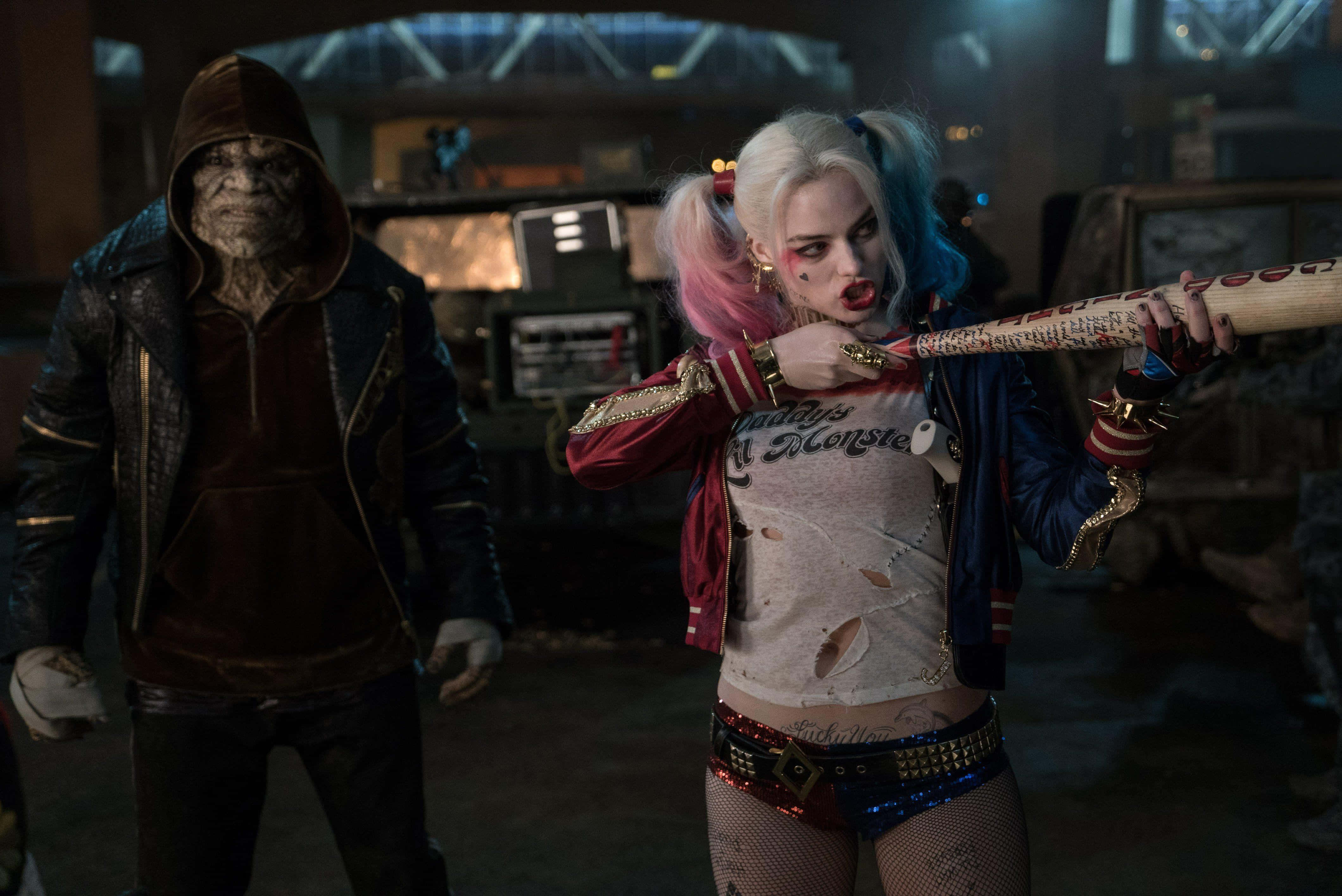 Harley Quinn, baseball bat, red jacket, 4K Desktop Wallpaper