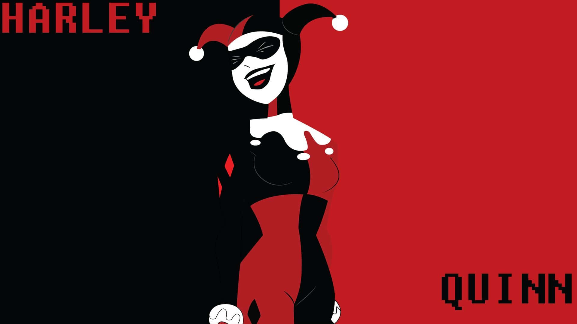 Harley Quinn, red and black jester outfit, split background, Full HD Desktop Wallpaper