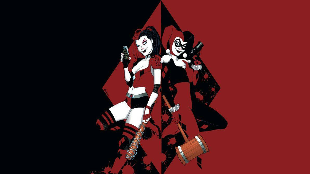 Harley Quinn, red, black, SD Desktop Wallpaper