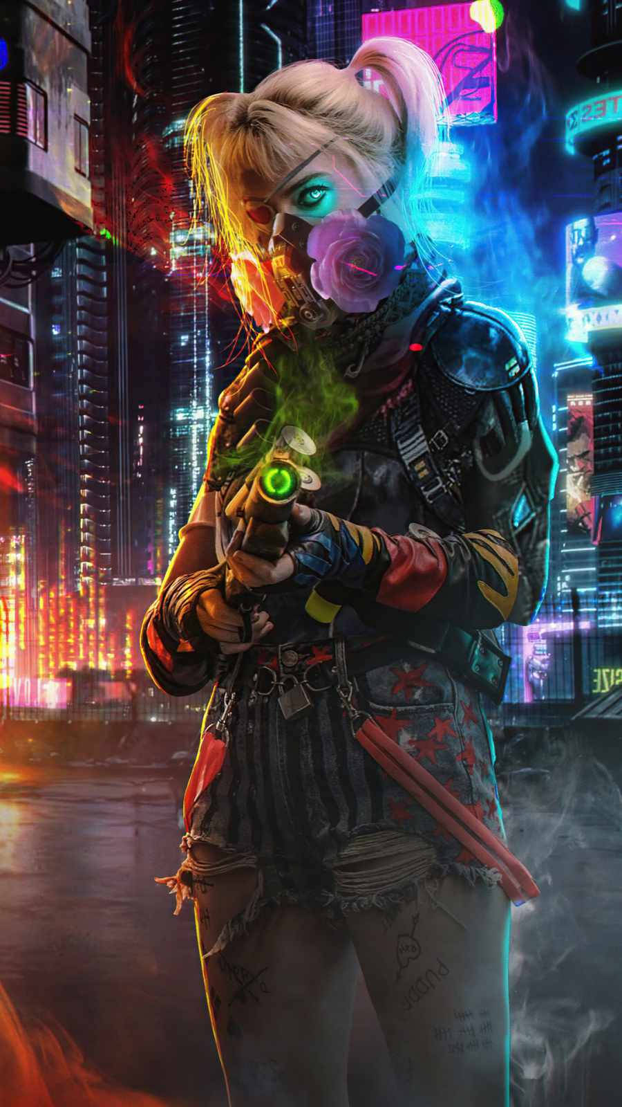 Harley Quinn, cyberpunk, iPhone X, HD Phone Wallpaper