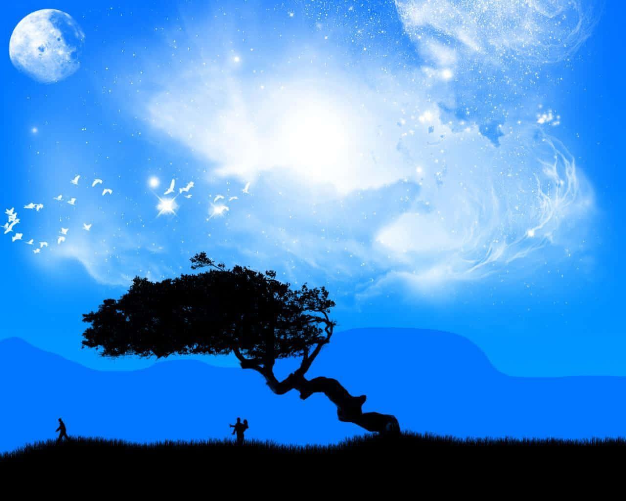 harmony, vibrant blue sky, moon, HD Desktop Wallpaper