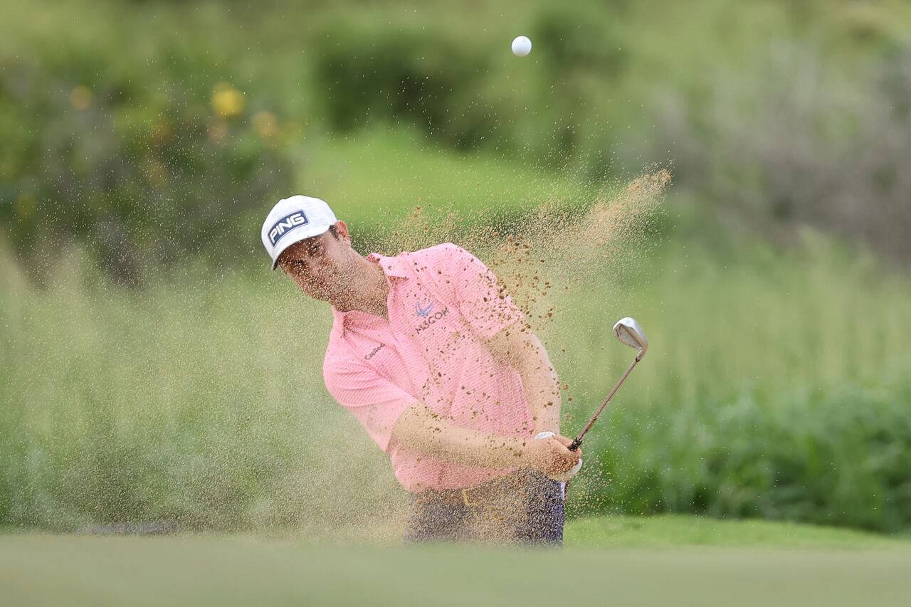 Harris English, pink shirt, golf club, HD Desktop Wallpaper