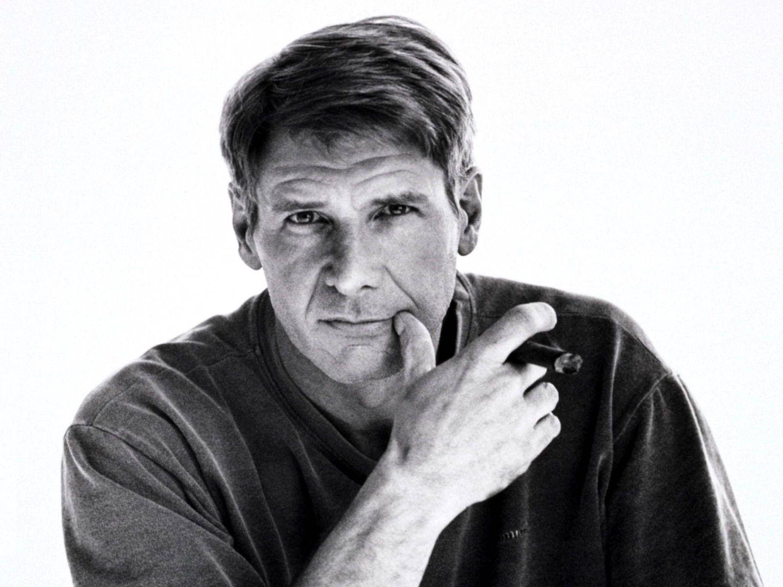 Harrison Ford, 1997, black and white portrait, HD Desktop Wallpaper