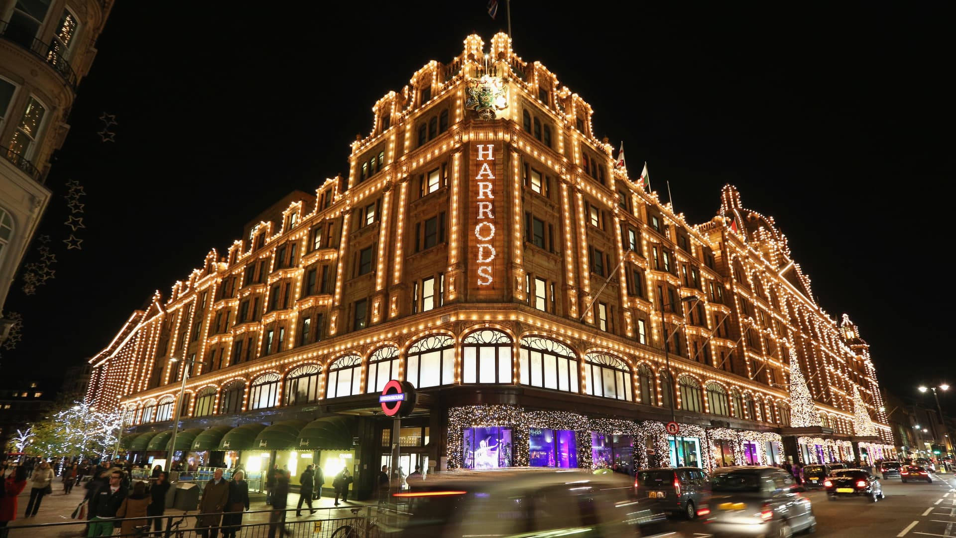 Harrods, Night Lights, golden lights, Full HD Desktop Wallpaper
