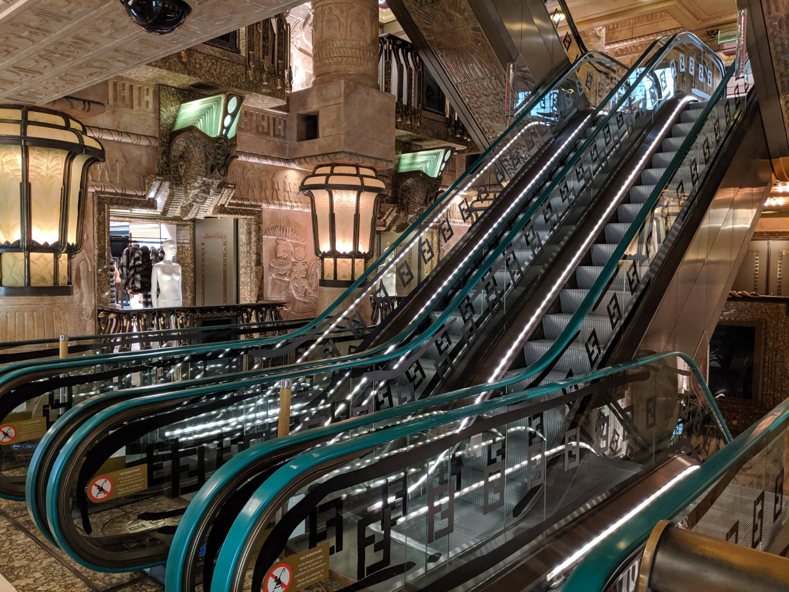 Harrods, teal railings, Art Deco interior, HD Desktop Wallpaper