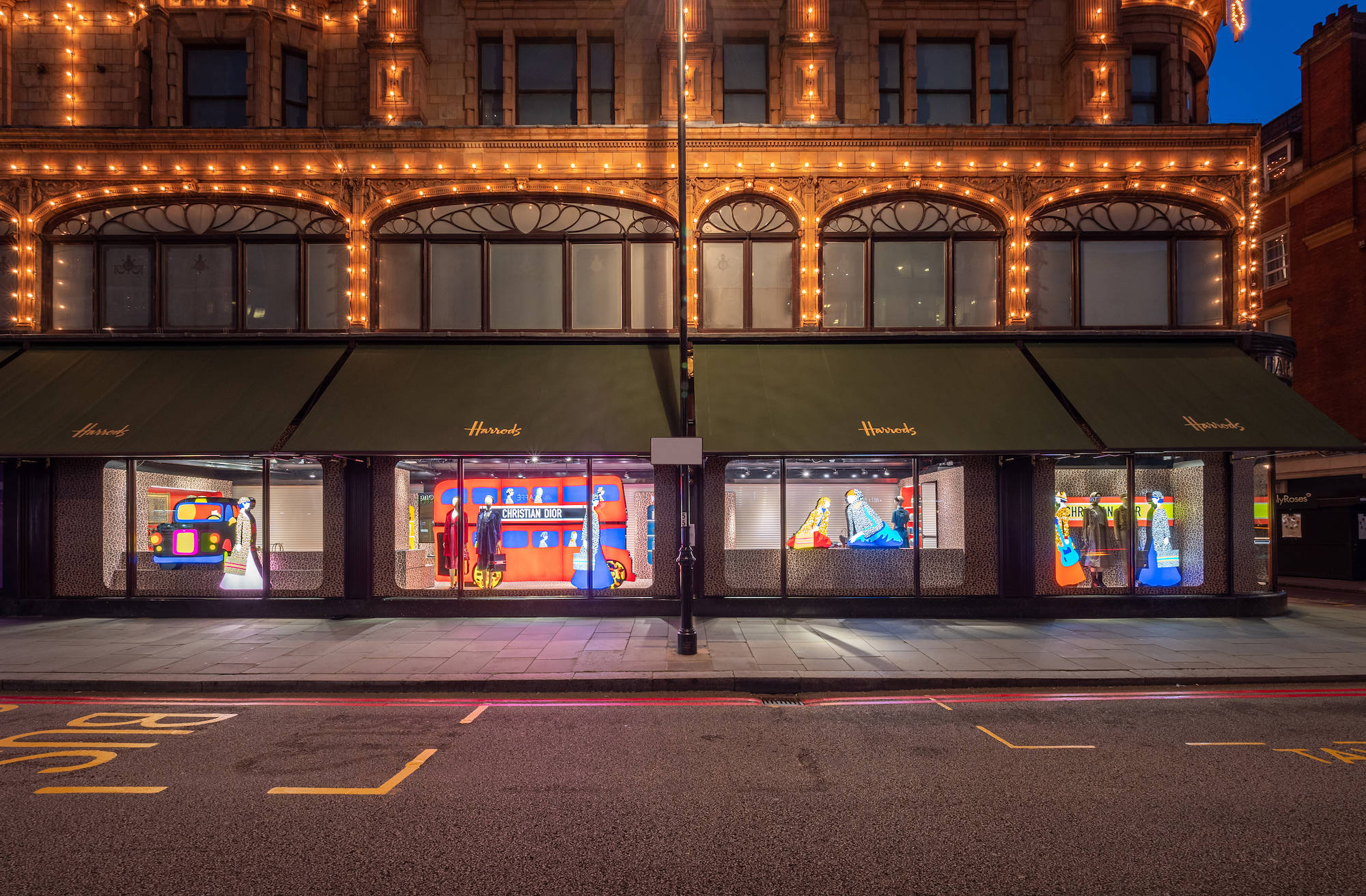 Harrods, dusk, warm string lights, Full HD Desktop Wallpaper