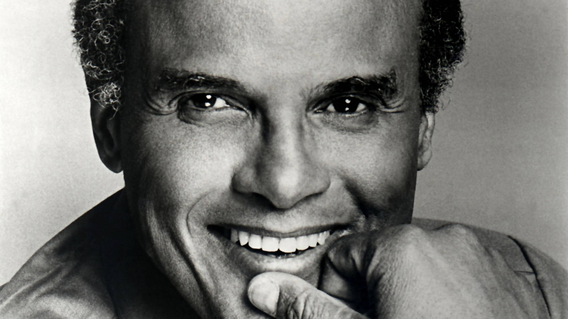 Harry Belafonte, black and white portrait, smiling man, Full HD Desktop Wallpaper