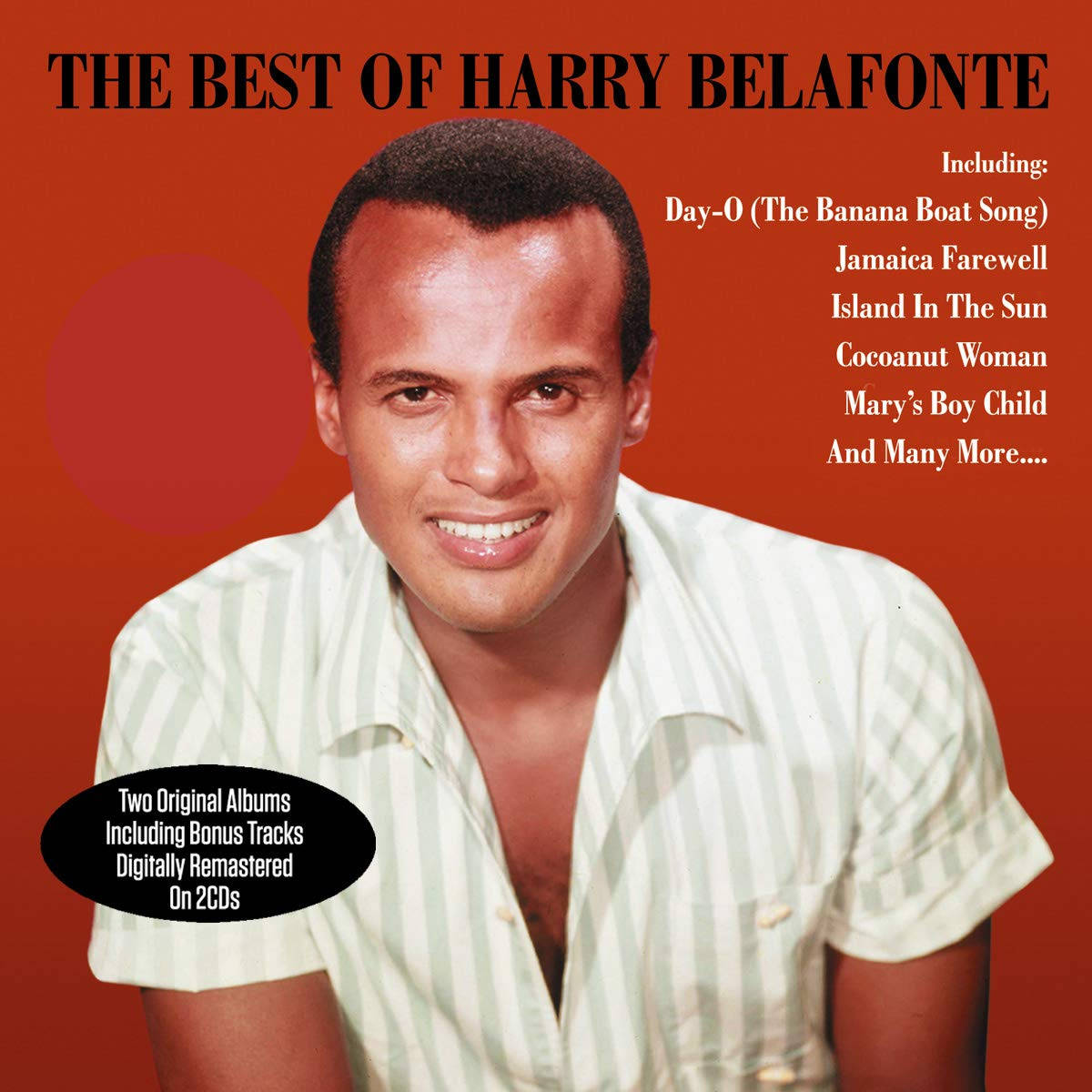 Harry Belafonte, striped shirt, solid red background, SD Desktop Wallpaper