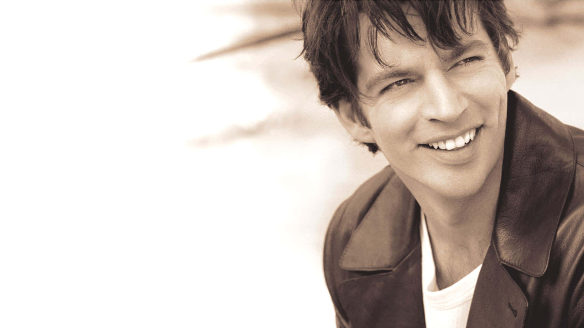 Harry Connick Jr, leather jacket, bright blurred background, Full HD Desktop Wallpaper