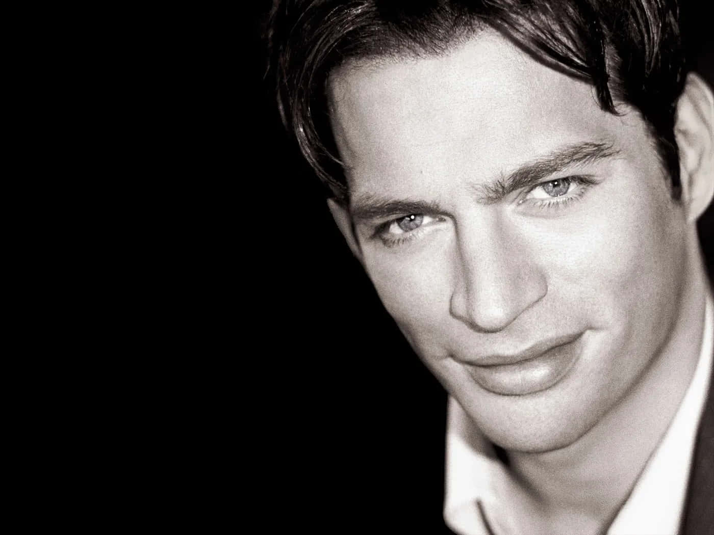 Harry Connick Jr, black and white portrait, intense eyes, HD Desktop Wallpaper