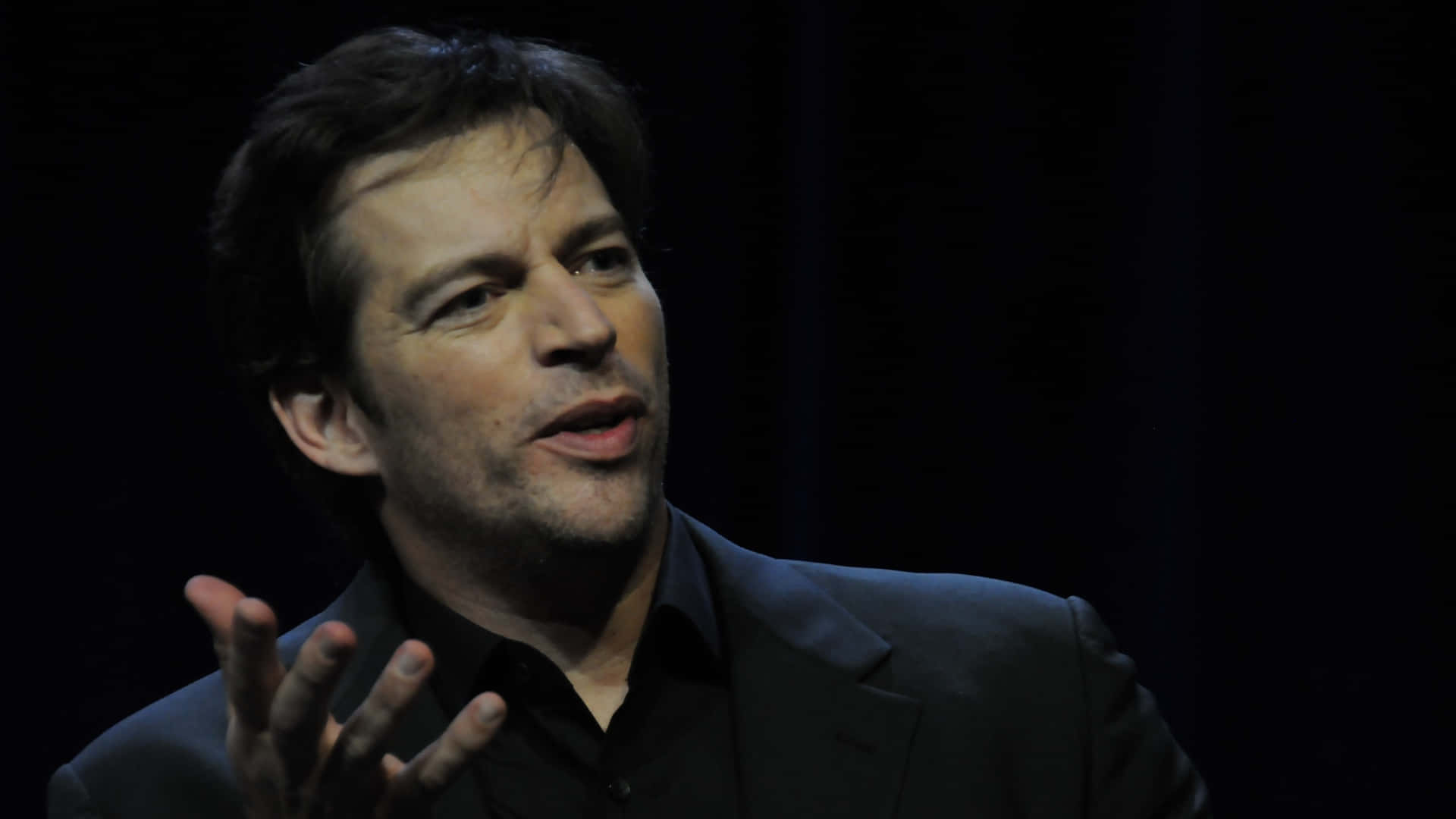 Harry Connick Jr, dark suit, black background, Full HD Desktop Wallpaper