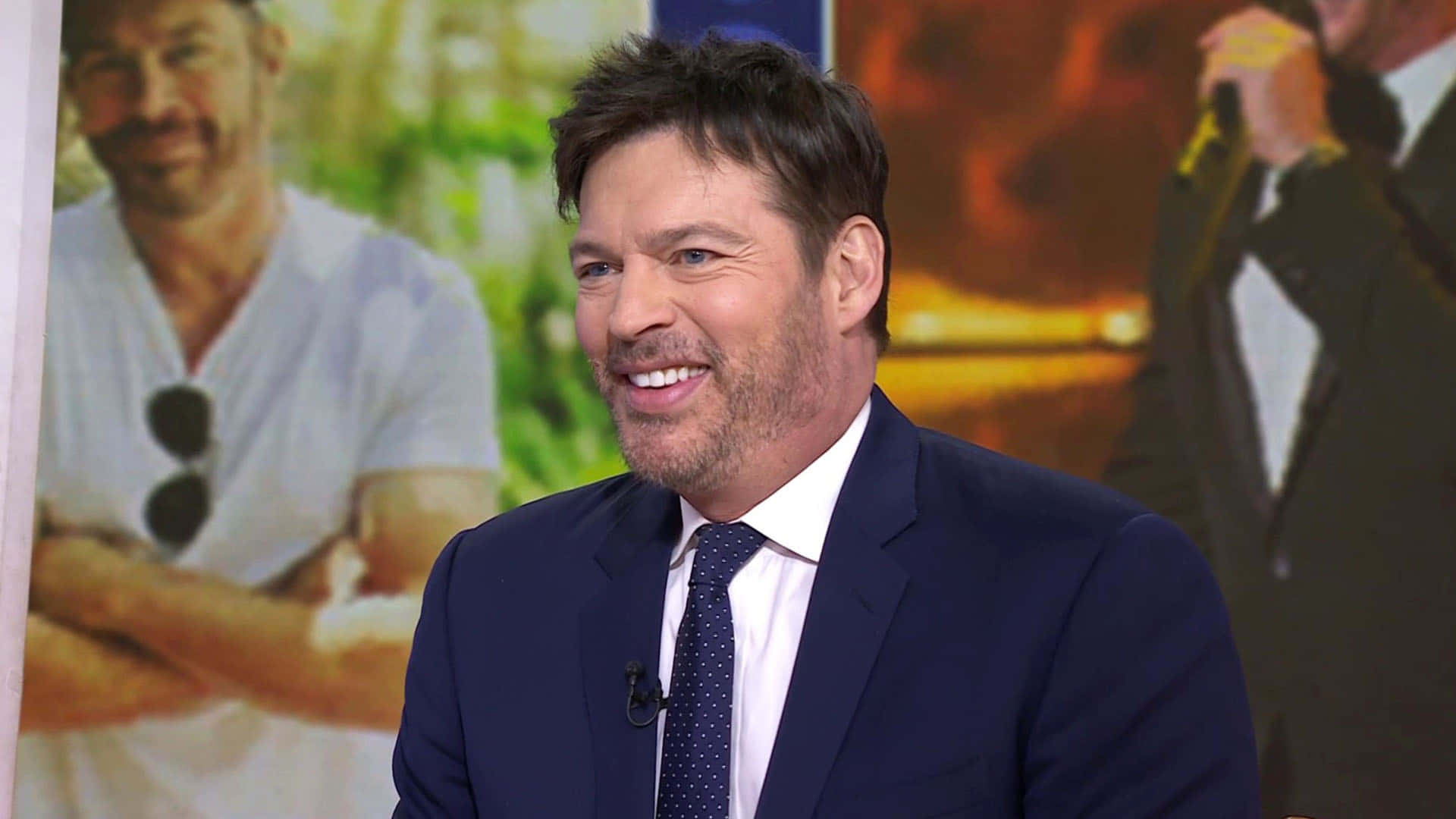 Harry Connick Jr, navy suit, polka dot tie, Full HD Desktop Wallpaper
