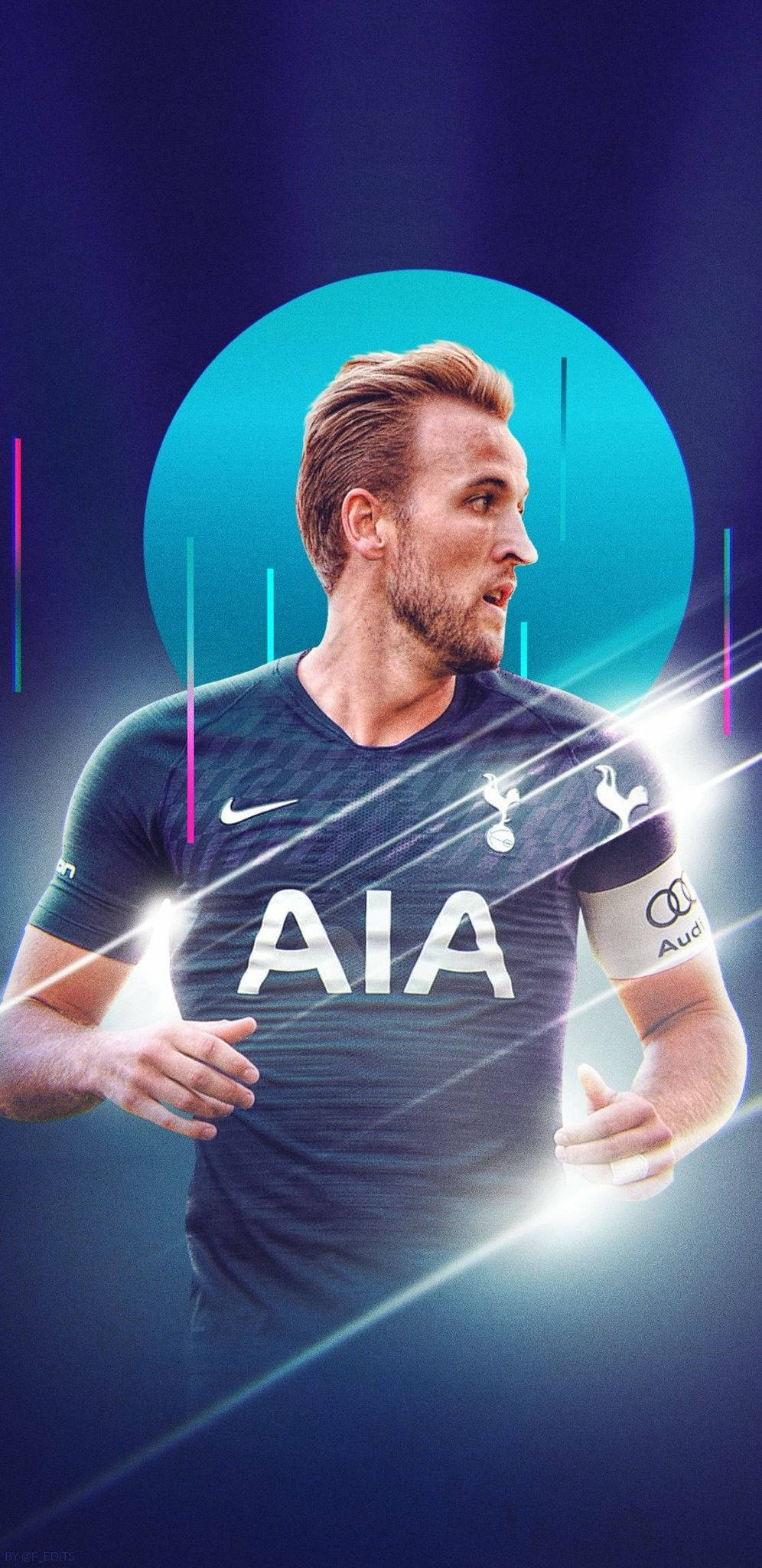 Harry Kane, footballer, glowing blue circular backdrop, Full HD Phone Wallpaper