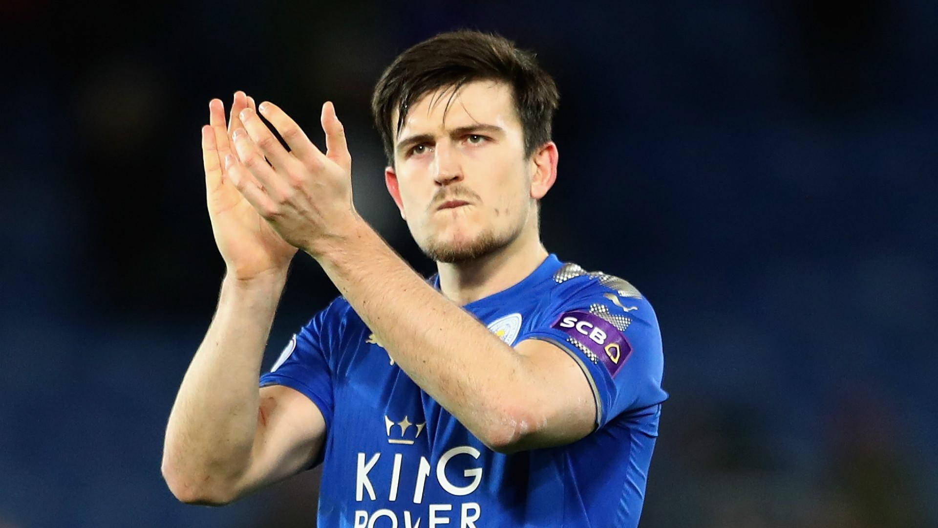 Harry Maguire, blue uniform, stadium lights, Full HD Desktop Wallpaper