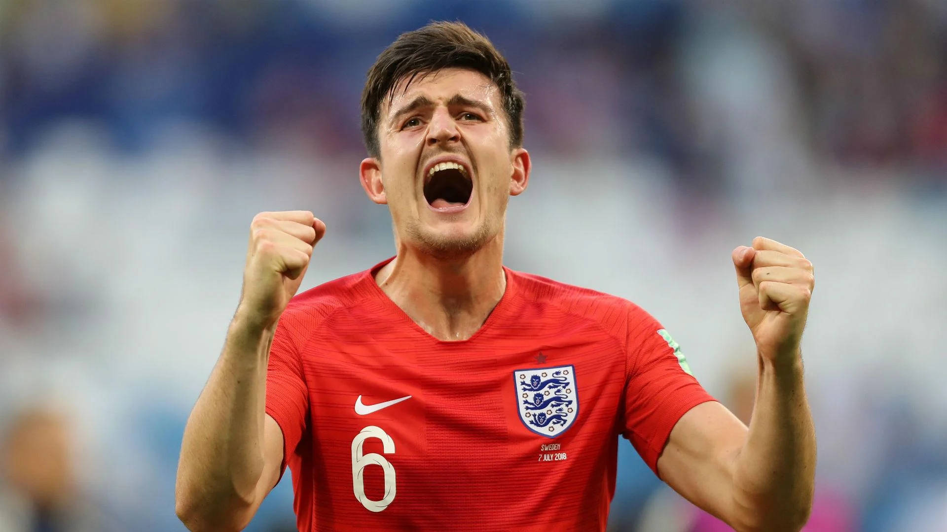 Harry Maguire, red England jersey, stadium, Full HD Desktop Wallpaper