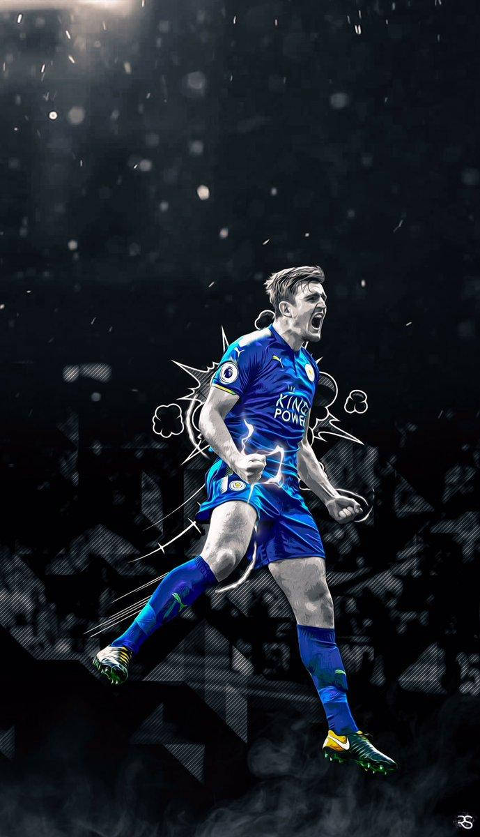 Harry Maguire, blue jersey, lightning effects, SD Phone Wallpaper