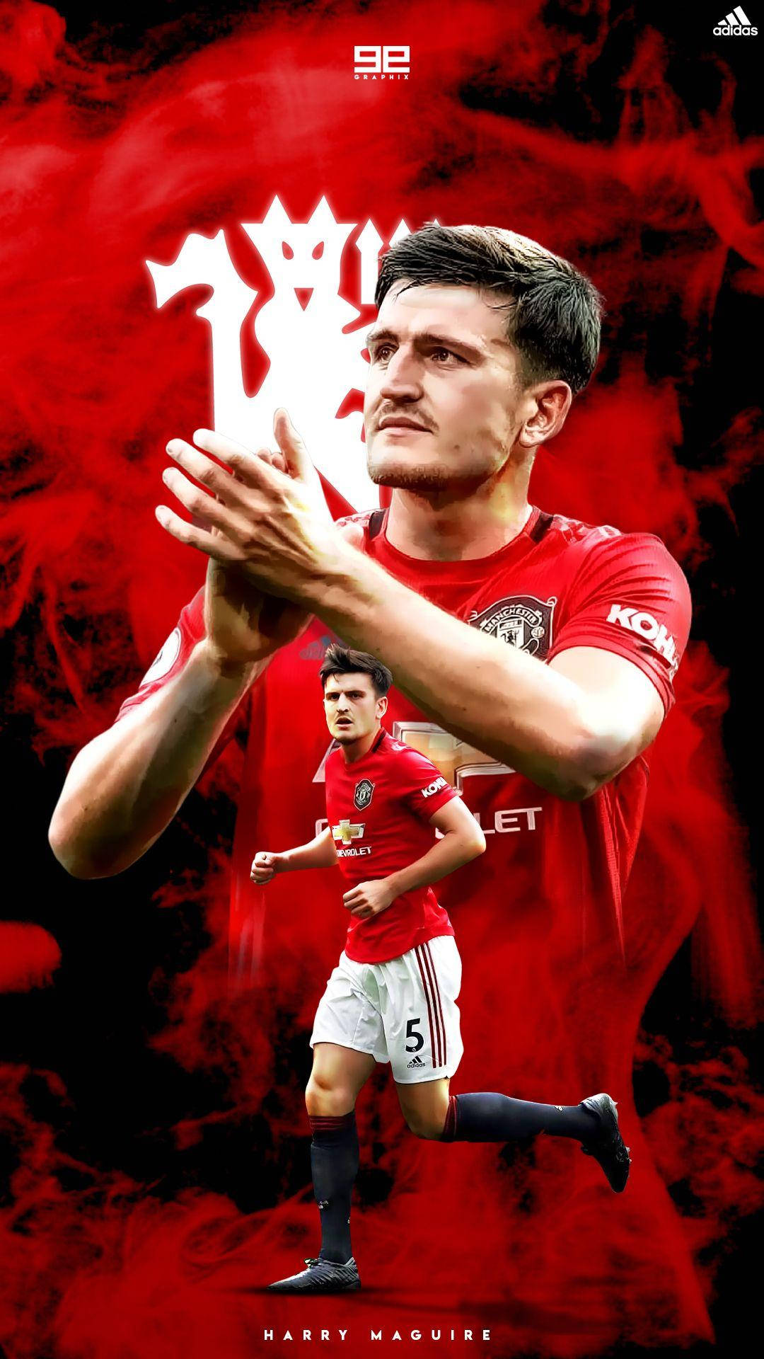 Harry Maguire, red Manchester United jersey, fiery red abstract background, Full HD Phone Wallpaper