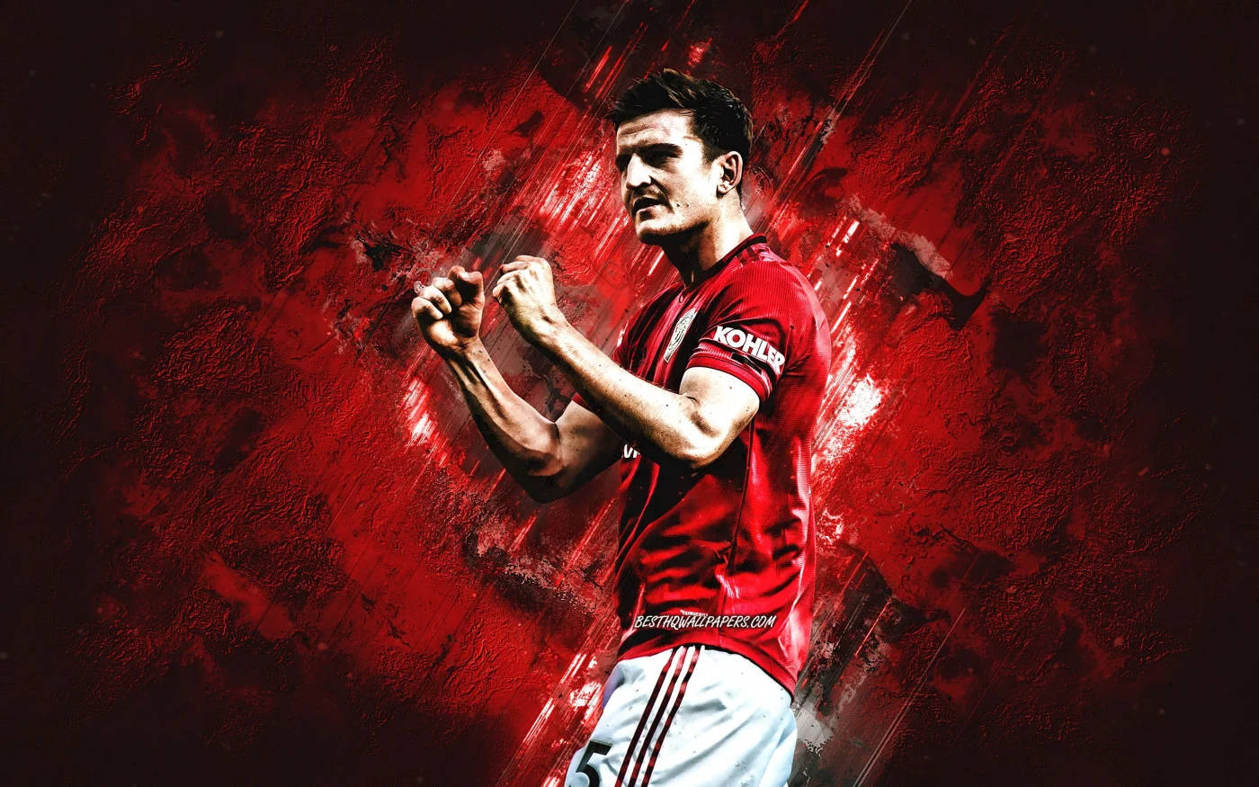 Harry Maguire, red jersey, red textured background, HD Desktop Wallpaper