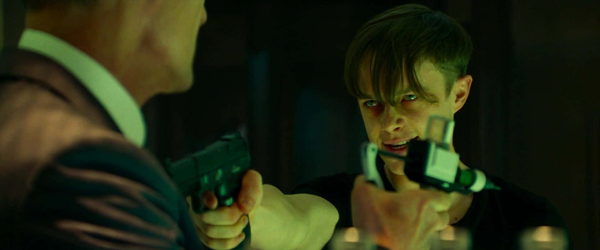 Harry Osborn, dimly lit room, tense standoff, Full HD Desktop Wallpaper