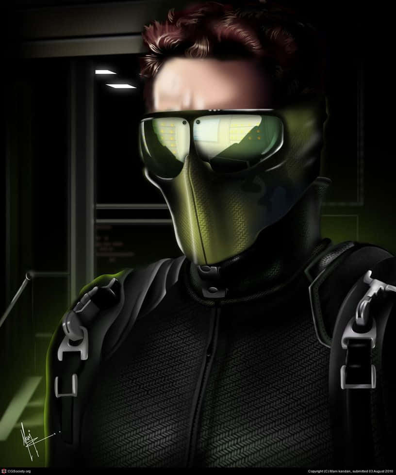 Harry Osborn, dark tactical suit, glowing green visor, SD Phone Wallpaper