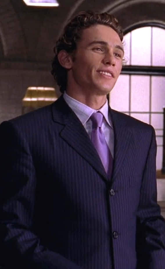 Harry Osborn, dark pinstripe suit, purple tie, SD Phone Wallpaper