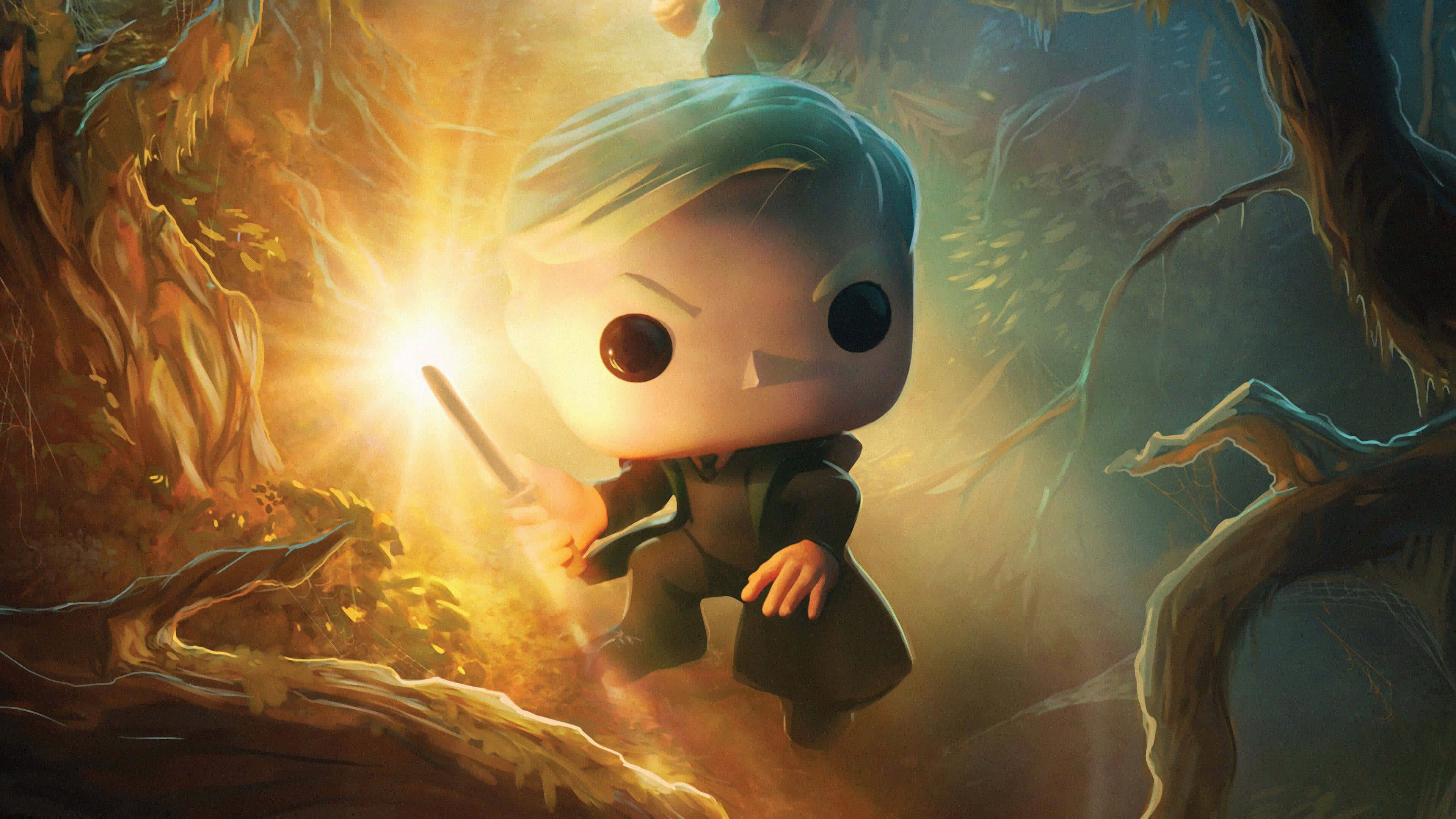 Harry Potter 4K, chibi-style wizard, glowing wand, 4K Desktop Wallpaper