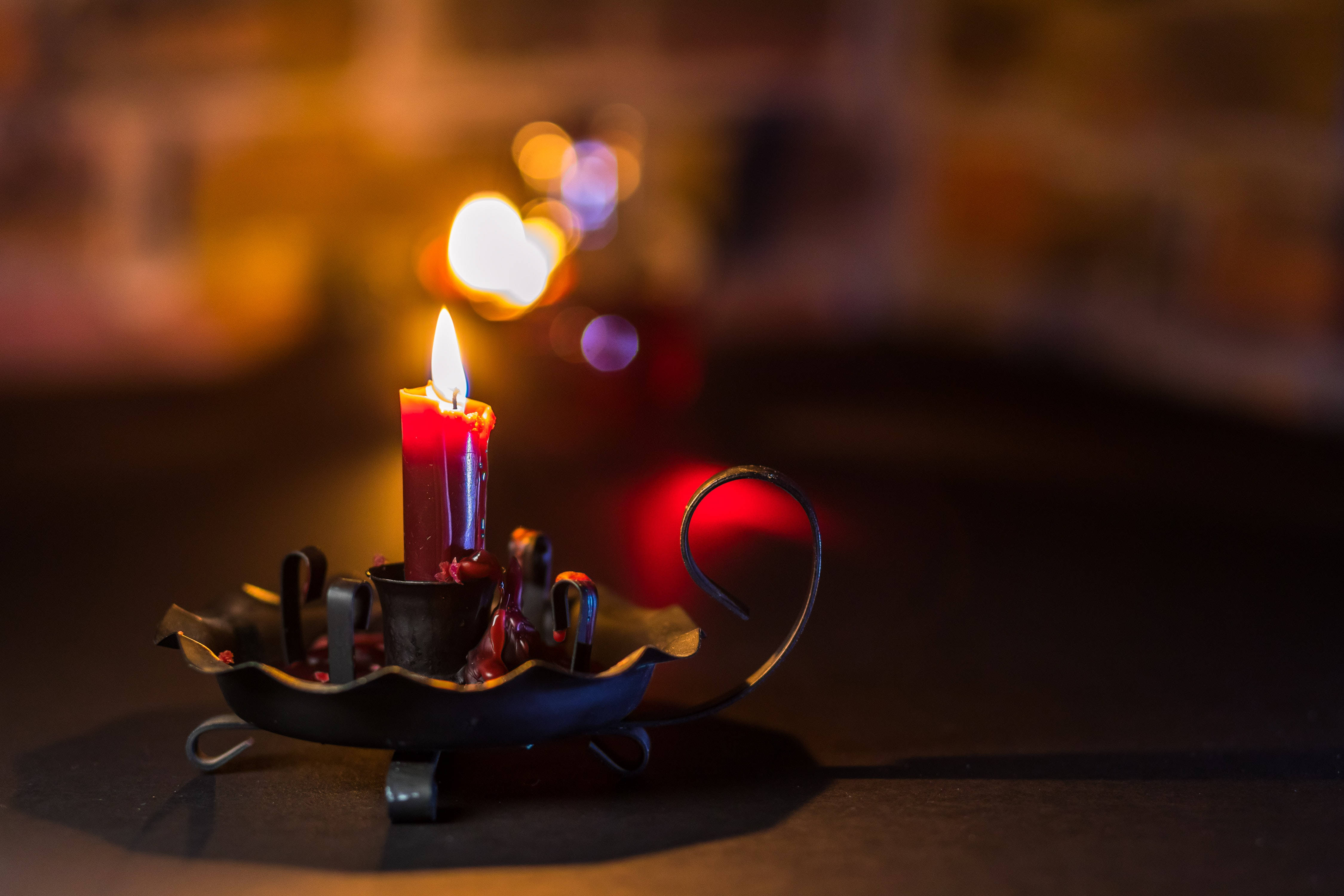 Harry Potter Aesthetic, red candle, ornate black metal holder, 4K Desktop Wallpaper