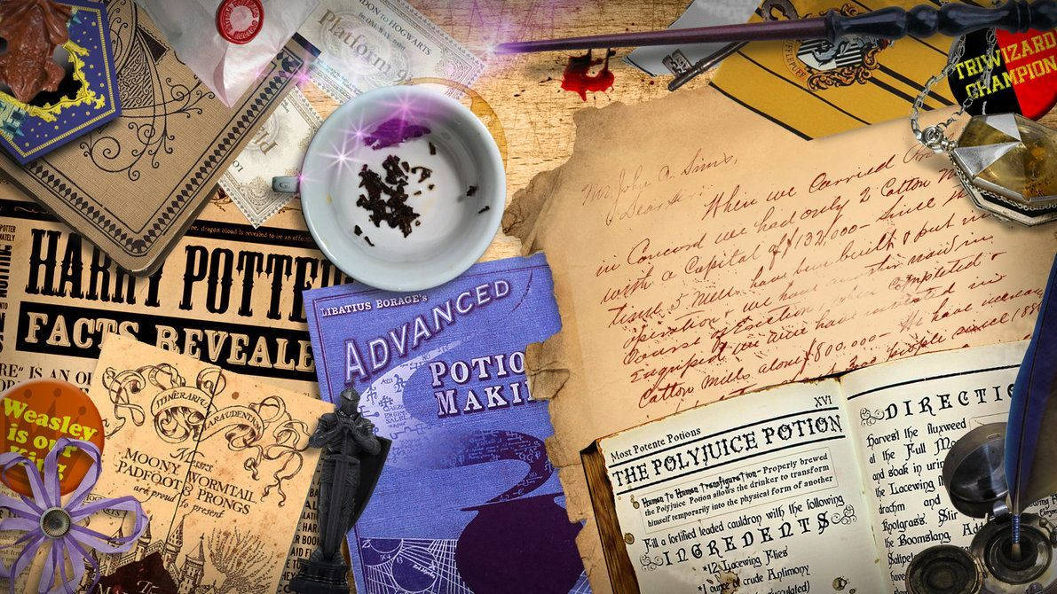 Harry Potter Aesthetic, potion books, quills, SD Desktop Wallpaper