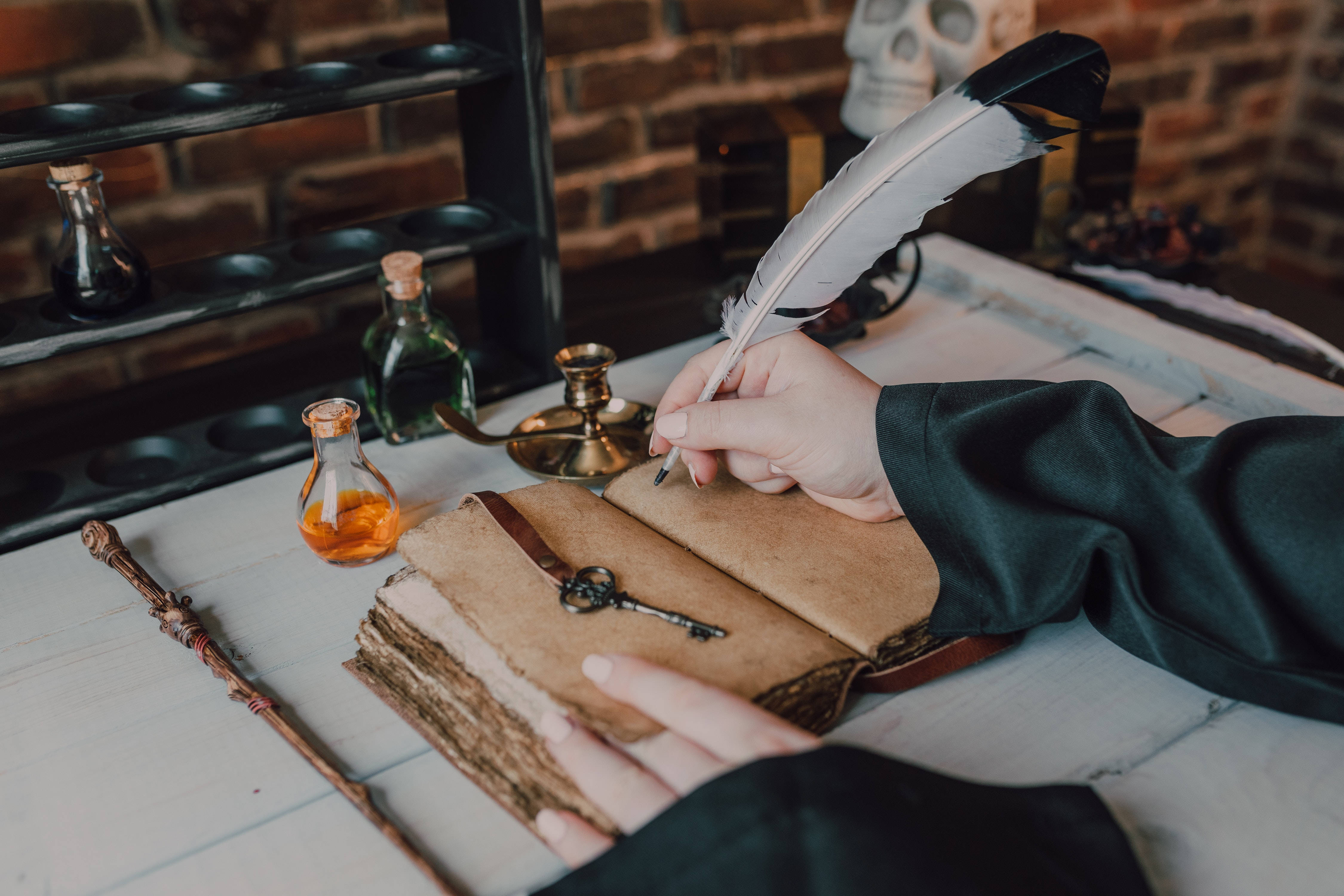Harry Potter Aesthetic, spell book, feather quill, 4K Desktop Wallpaper