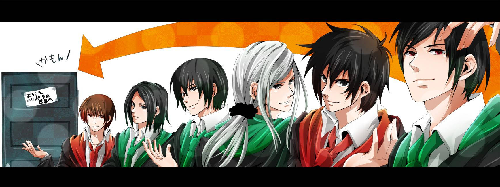 Harry Potter Anime, anime boys, green and red uniforms, HD Desktop Wallpaper