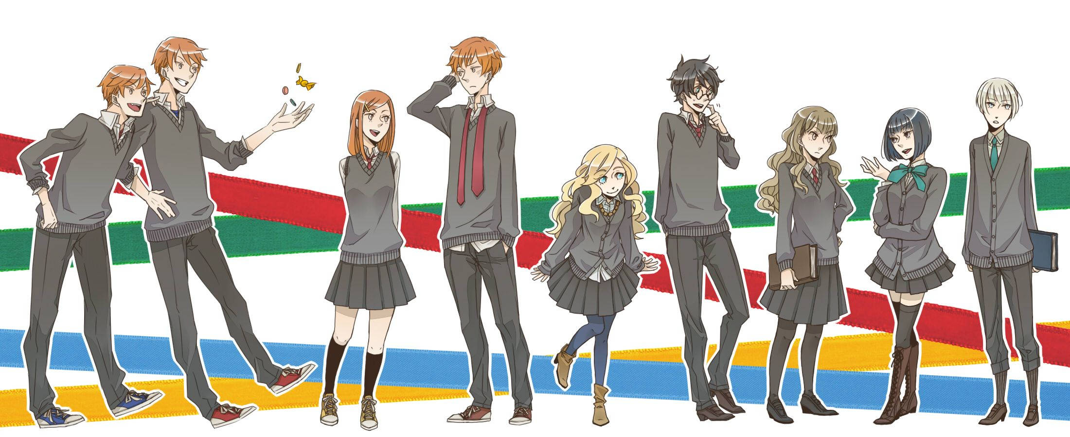 Harry Potter Anime, anime students, school uniforms, Full HD Desktop Wallpaper