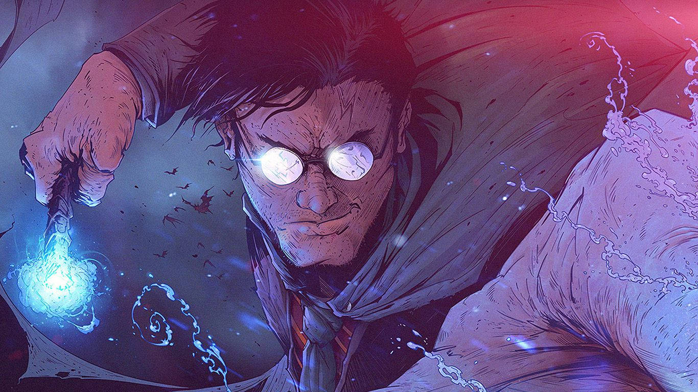 Harry Potter Anime, glasses, glowing blue magic, HD Desktop Wallpaper