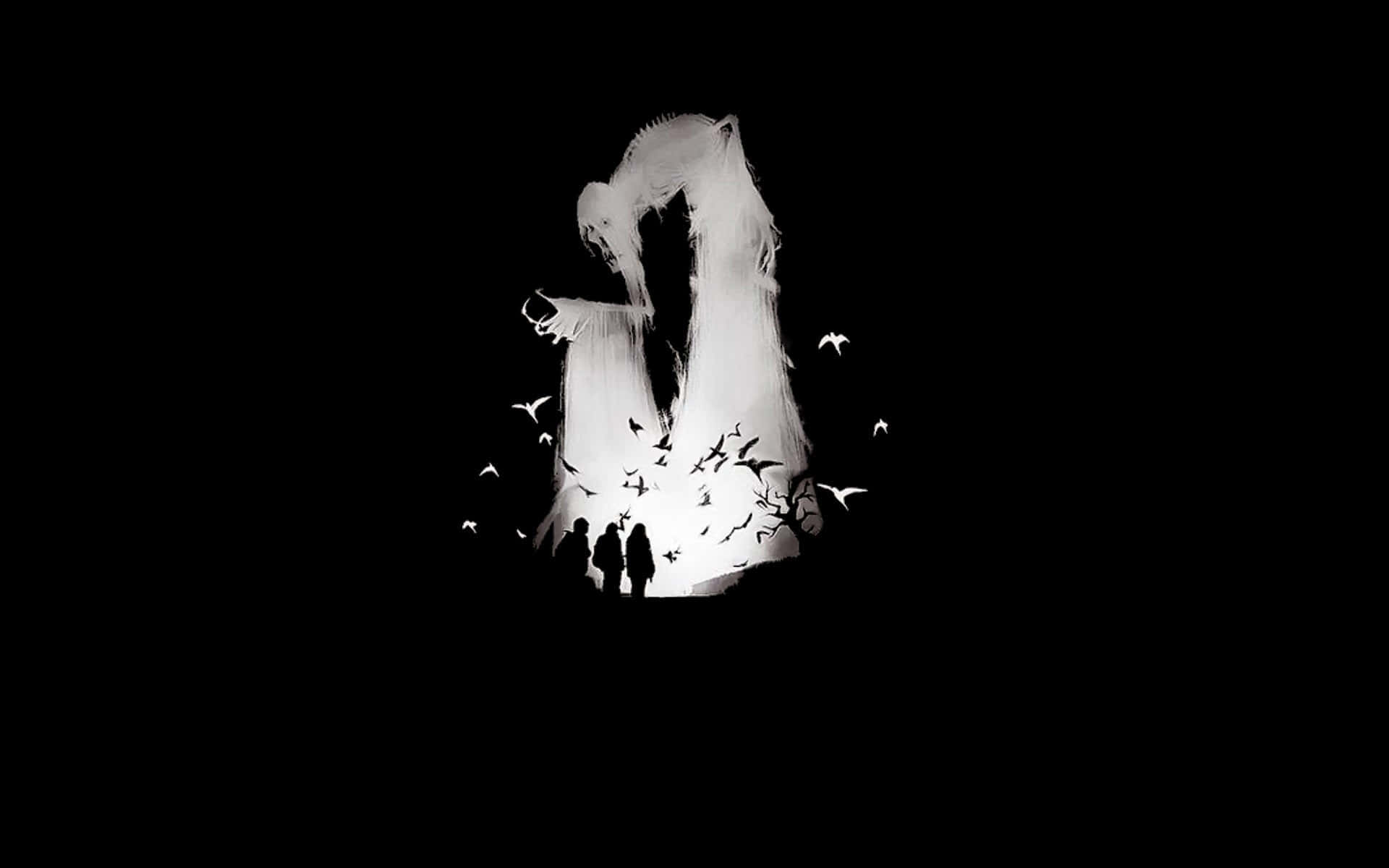 Harry Potter, black and white, silhouetted figures, Full HD Desktop Wallpaper